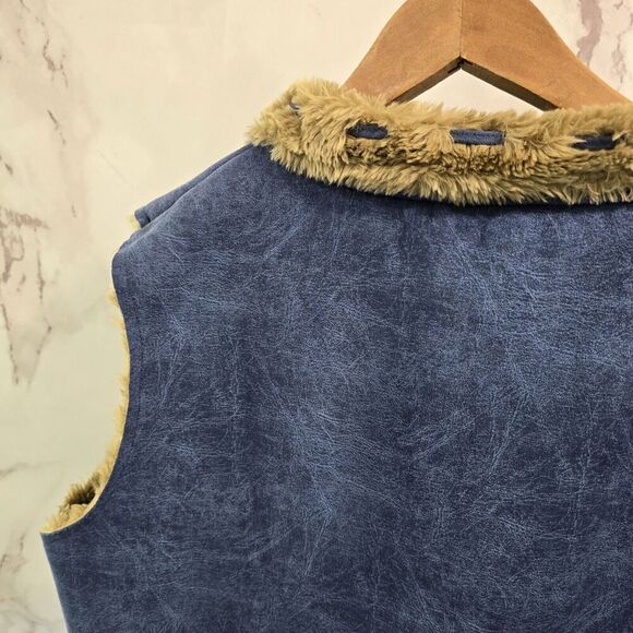 Cabelas Jacket Womens Large Blue Brown Faux Suede Fur Lined Sherpa Teddy Rustic - Picture 6 of 12